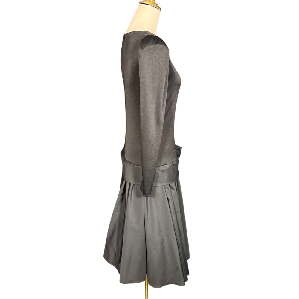 After Dark Vintage 80s Black Drop Waist Pleated Bow Cocktail Dress Size 6 glam - Picture 3 of 8